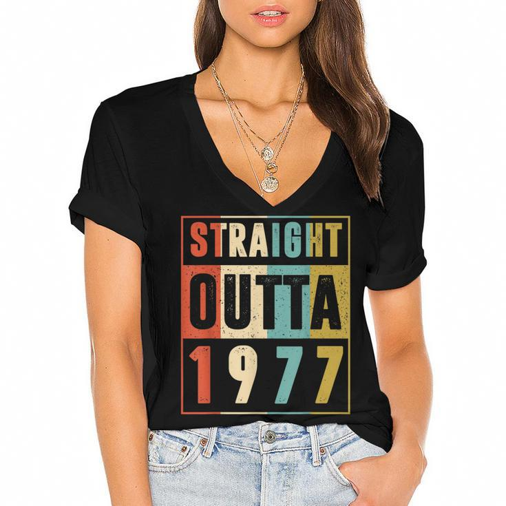 Straight Outta 1977 Vintage Graphic 45 Yrs Old 45Th Birthday  Women's Jersey Short Sleeve Deep V-Neck Tshirt