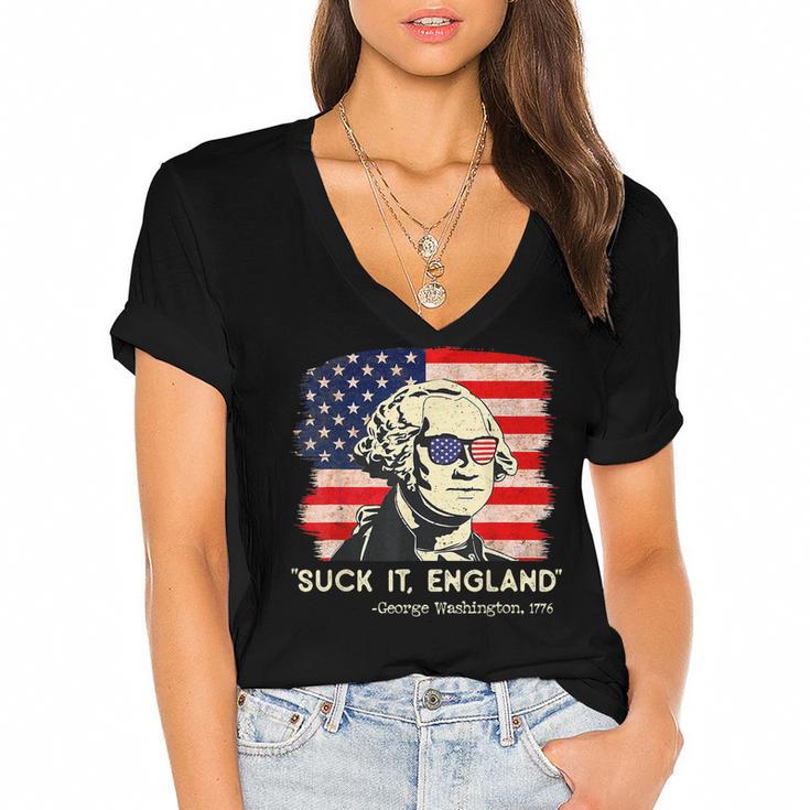 Suck It England Funny 4Th Of July Funny George Washington  Women's Jersey Short Sleeve Deep V-Neck Tshirt