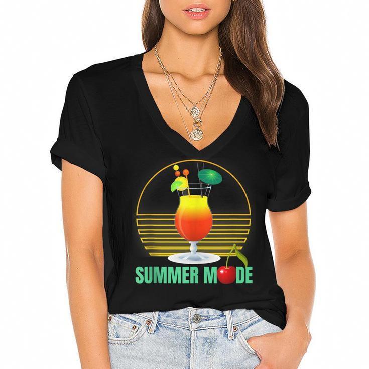 Summer Vacay Mode Cute Cocktail Beach Dreams  V3 Women's Jersey Short Sleeve Deep V-Neck Tshirt