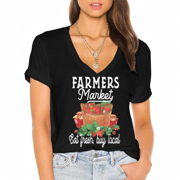 Support Your Local Strawberry Farmers Market Farmers  Women's Jersey Short Sleeve Deep V-Neck Tshirt