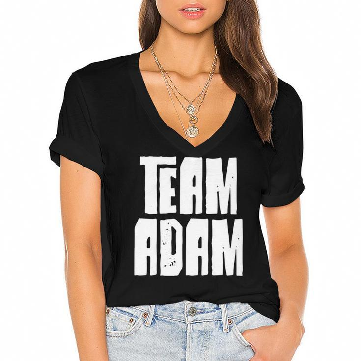 Team Adam Son Dad Mom Husband Grandson Sports Family Group Women's Jersey Short Sleeve Deep V-Neck Tshirt