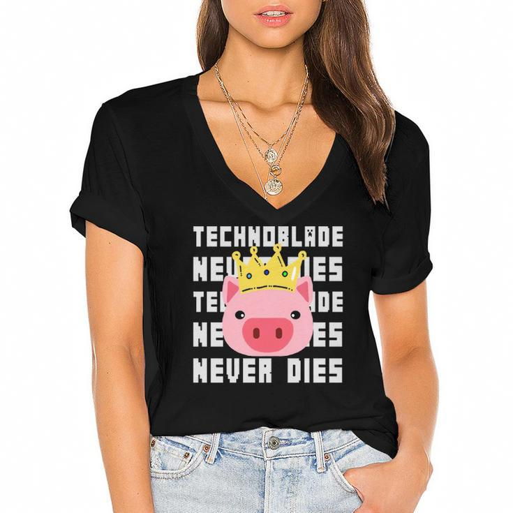 Technoblade Never Dies  Technoblade  Dream Smp Gift Women's Jersey Short Sleeve Deep V-Neck Tshirt