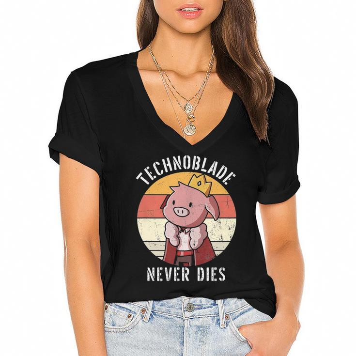 Technoblade Pig Rip Technoblade Agro Technoblade Never Dies Gift Women's Jersey Short Sleeve Deep V-Neck Tshirt