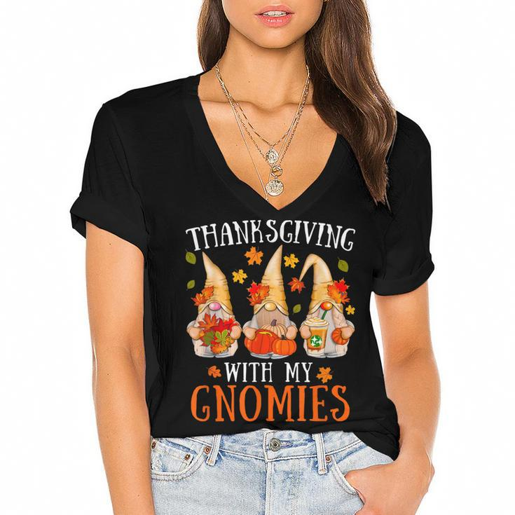 Thanksgiving With My Gnomies For Women Funny Gnomies Lover  Women's Jersey Short Sleeve Deep V-Neck Tshirt