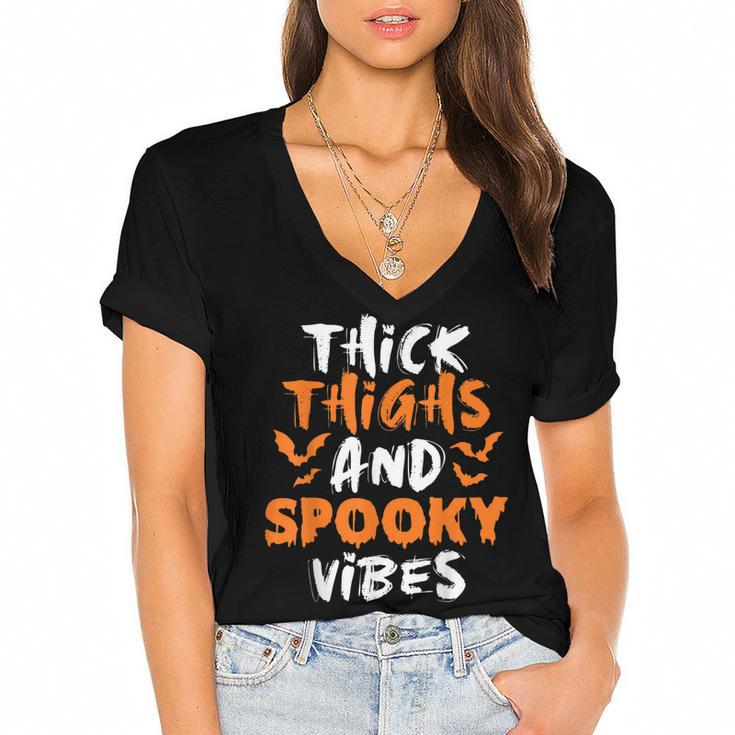  Thick Thighs And Spooky Vibes  Halloween Costume Ideas  Women's Jersey Short Sleeve Deep V-Neck Tshirt