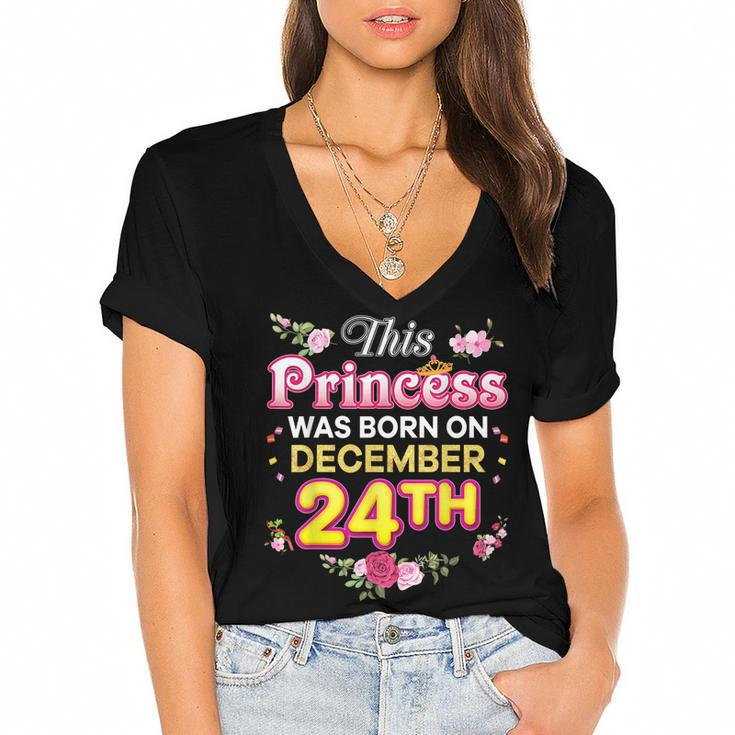 This Princess Was Born On December 24 24Th Happy Birthday  Women's Jersey Short Sleeve Deep V-Neck Tshirt