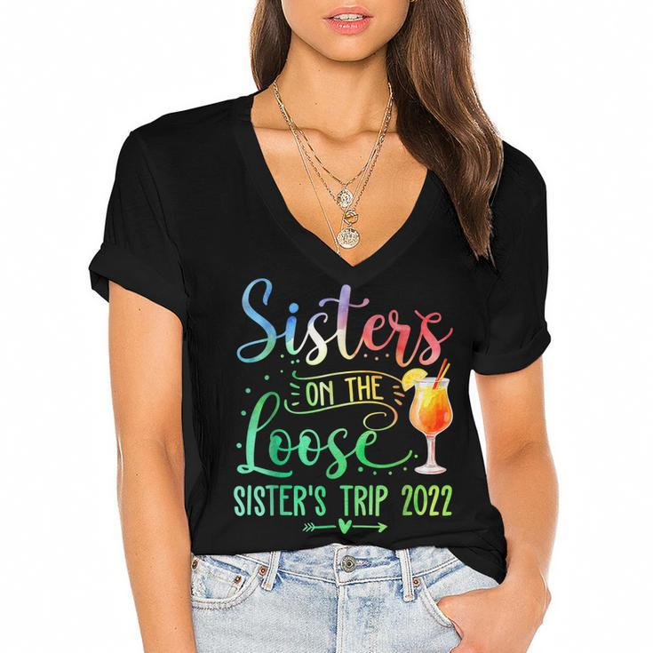 Tie Dye Sisters On The Loose Sisters Weekend Trip 2022  Women's Jersey Short Sleeve Deep V-Neck Tshirt