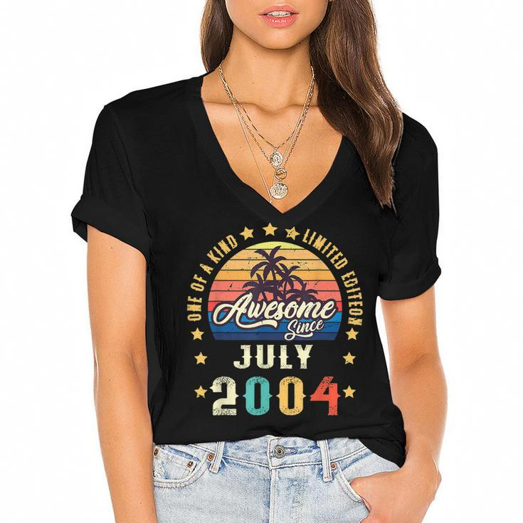 Vintage 18Th Birthday Awesome Since July 2004 Epic Legend  Women's Jersey Short Sleeve Deep V-Neck Tshirt