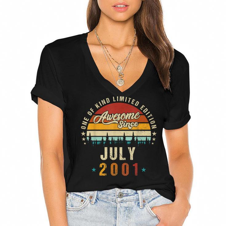 Vintage 21Th Birthday Awesome Since July 2001 Epic Legend  Women's Jersey Short Sleeve Deep V-Neck Tshirt