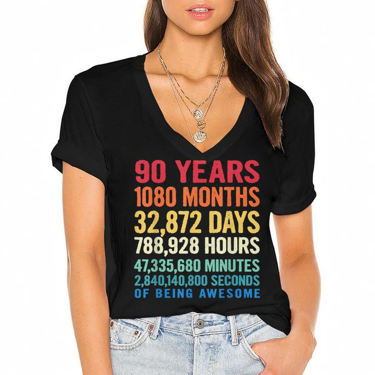 Vintage 90 Years Of Being Awesome Unique 90Th Birthday Gifts  Women's Jersey Short Sleeve Deep V-Neck Tshirt