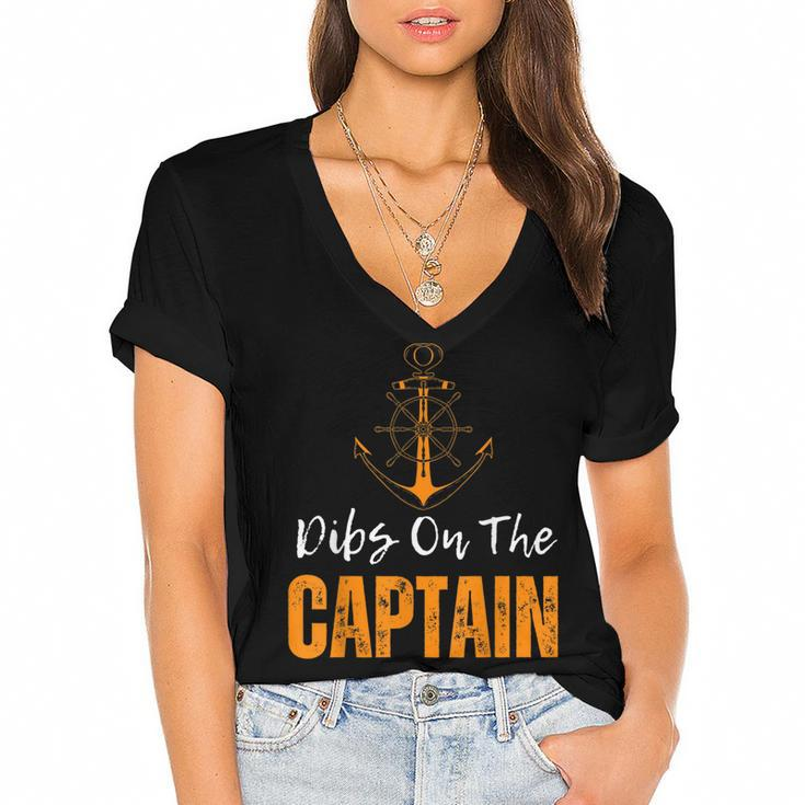 Vintage Dibs On The Captain Funny Captain Wife Quote  Women's Jersey Short Sleeve Deep V-Neck Tshirt