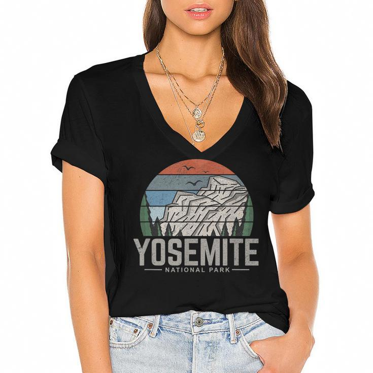 Vintage Retro Yosemite National Park Hiking T   V2 Women's Jersey Short Sleeve Deep V-Neck Tshirt