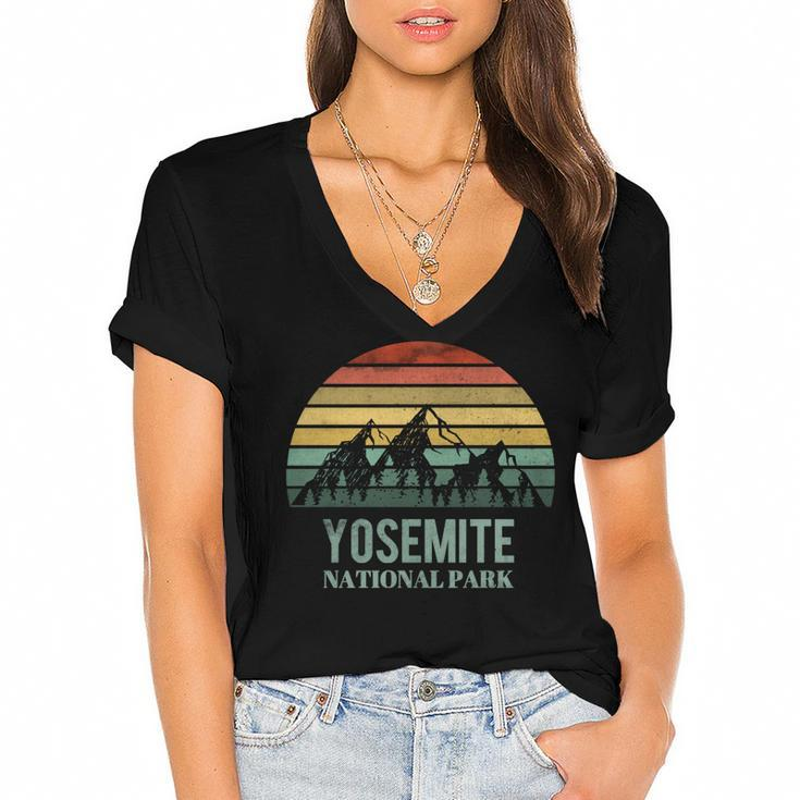 Vintage Retro Yosemite National Park Mountain California   V2 Women's Jersey Short Sleeve Deep V-Neck Tshirt