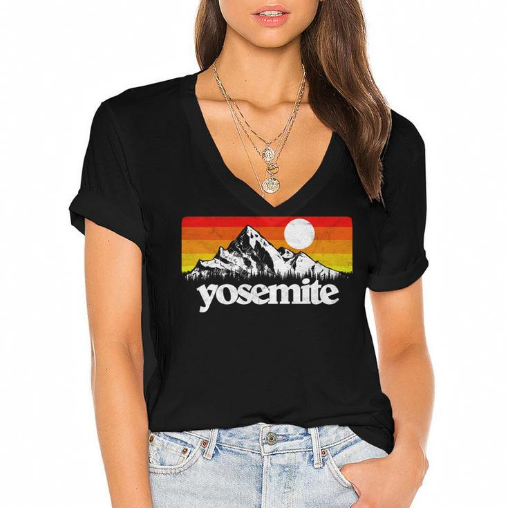 Vintage Yosemite National Park Retro Mountains  Women's Jersey Short Sleeve Deep V-Neck Tshirt