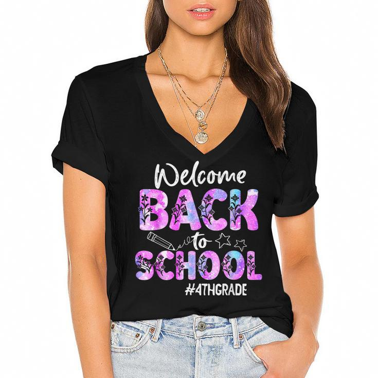 Welcome Back To School 4Th Grade Back To School  Women's Jersey Short Sleeve Deep V-Neck Tshirt