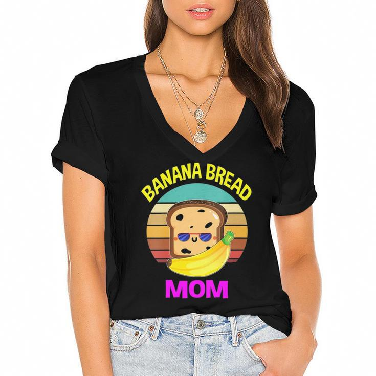 Womens Banana Bread Mom Lovers Food Vegan Gifts Mama Mothers  Women's Jersey Short Sleeve Deep V-Neck Tshirt