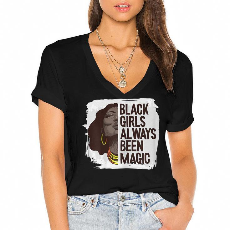 Womens Black Girl Magic Black History Month Blm Melanin Afro Queen  V2 Women's Jersey Short Sleeve Deep V-Neck Tshirt