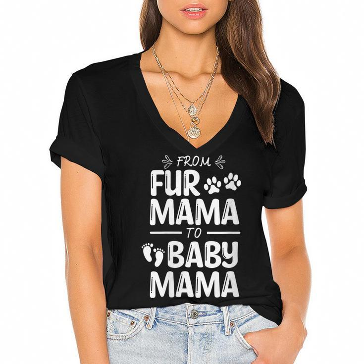 Womens From Fur Mama To Baby Mama Pregnant Cat Lover New Mom Mother  V3 Women's Jersey Short Sleeve Deep V-Neck Tshirt
