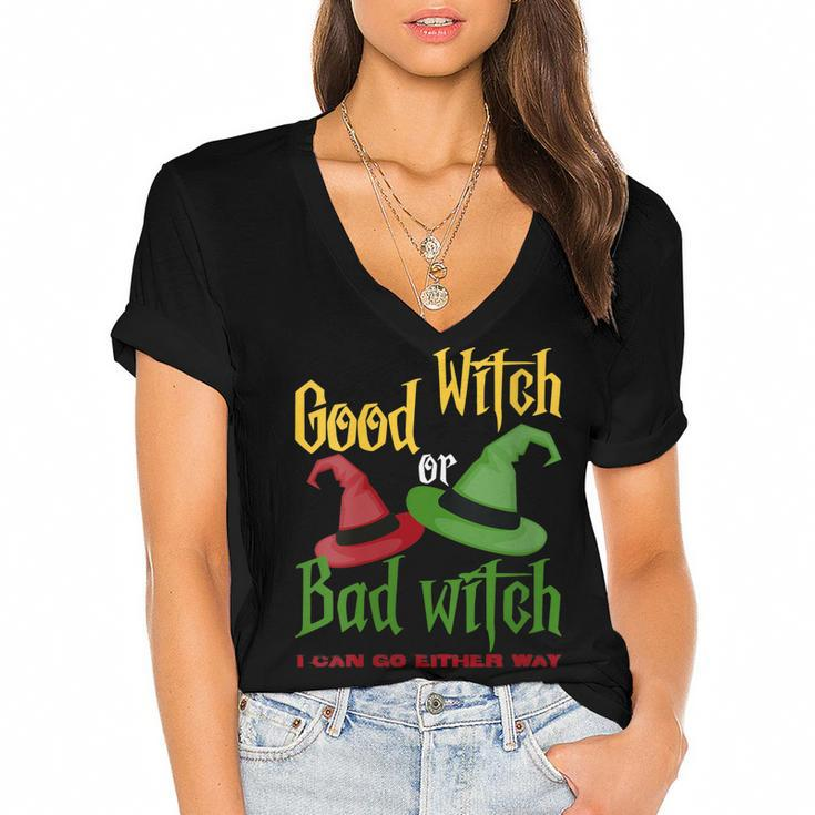 Womens Good Witch Bad Witch I Can Go Either Way Halloween Costume  Women's Jersey Short Sleeve Deep V-Neck Tshirt
