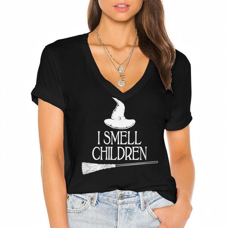 Womens I Smell Children Teacher Halloween Boys Girls Kids   Women's Jersey Short Sleeve Deep V-Neck Tshirt