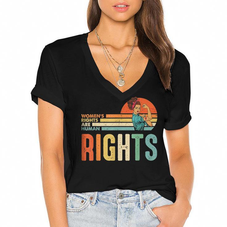 Womens Rights Are Human Rights Feminist Pro Choice Vintage  Women's Jersey Short Sleeve Deep V-Neck Tshirt