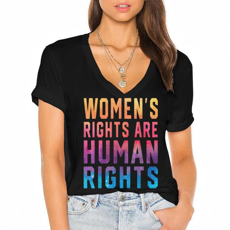 Womens Rights Are Human Rights Pro Choice Tie Dye  Women's Jersey Short Sleeve Deep V-Neck Tshirt