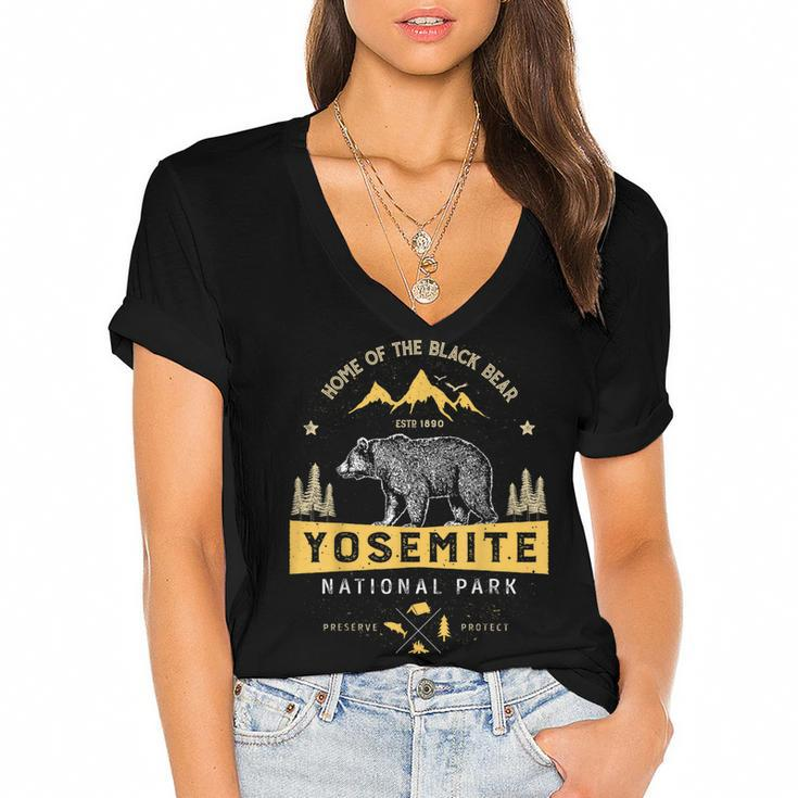 Yosemite National Park T  California Bear Vintage Gifts Women's Jersey Short Sleeve Deep V-Neck Tshirt