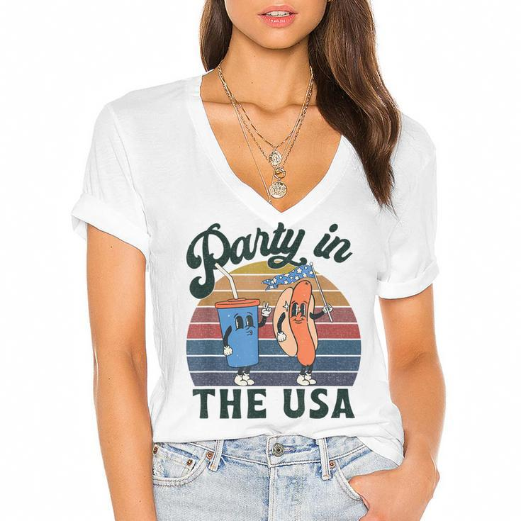 4Th Of July For Hot Dog Lover Party In The Usa Vintage  Women's Jersey Short Sleeve Deep V-Neck Tshirt