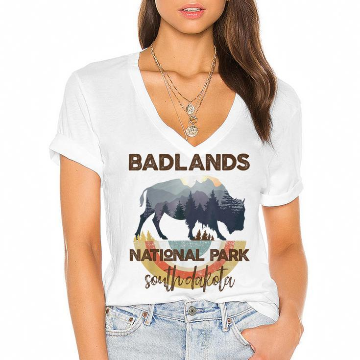 Badlands National Park Vintage South Dakota Yellowstone Gift  Women's Jersey Short Sleeve Deep V-Neck Tshirt