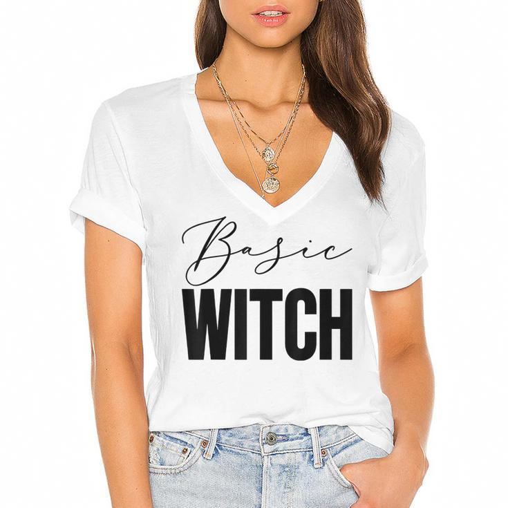 Basic Witch Costume Halloween Women's Jersey Short Sleeve Deep V-Neck Tshirt