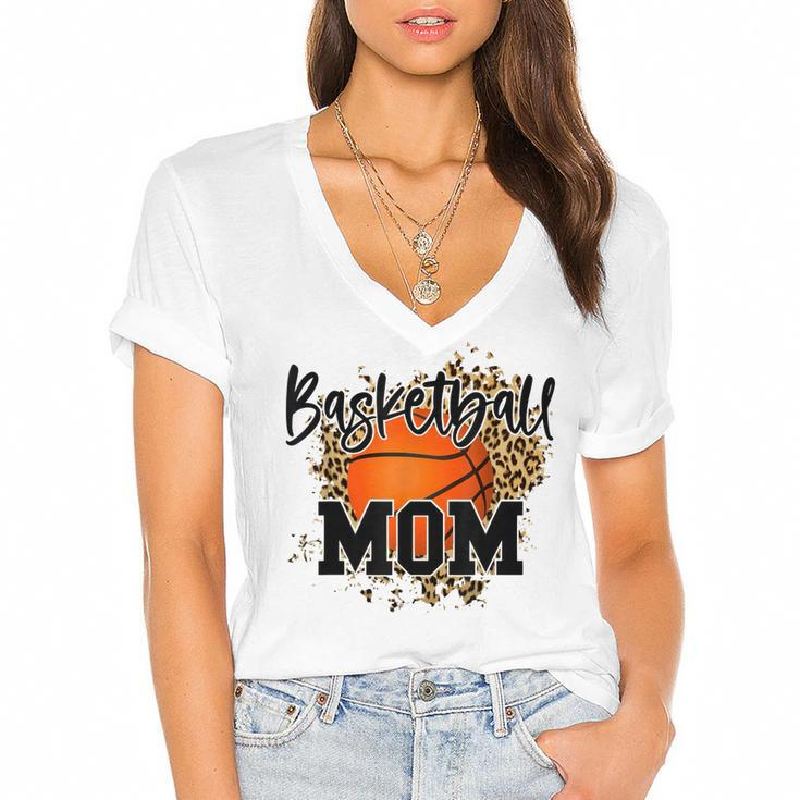 Basketball Mom  Mom Game Day Outfit Mothers Day Gift  Women's Jersey Short Sleeve Deep V-Neck Tshirt