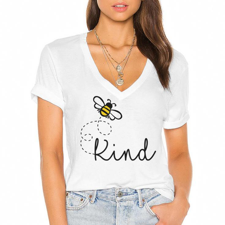 Be Kind Womens  Bumble Bee Inspirational Teacher Love  Women's Jersey Short Sleeve Deep V-Neck Tshirt