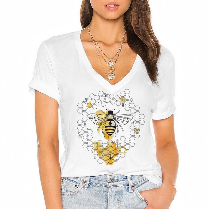Bee Lover Beekeeper Queen Bee Beekeeping Funny Lover  Women's Jersey Short Sleeve Deep V-Neck Tshirt