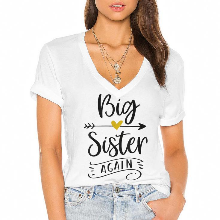 Big Sister Again Funny New Sister To Be  Women's Jersey Short Sleeve Deep V-Neck Tshirt