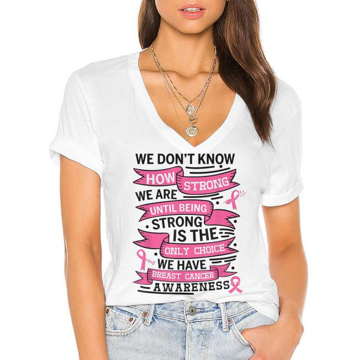 Breast Cancer Awareness Be Strong Hope Survivor Ribbon Women  Women's Jersey Short Sleeve Deep V-Neck Tshirt