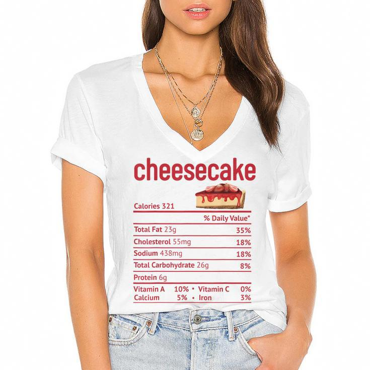 Cheesecake Nutrition Facts Funny Thanksgiving Christmas  V3 Women's Jersey Short Sleeve Deep V-Neck Tshirt