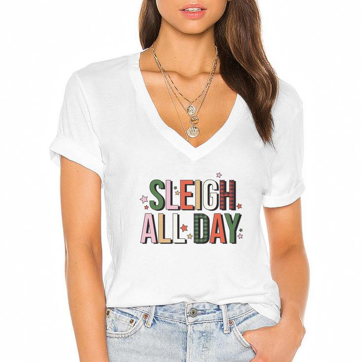 Christmas Retro Sleigh All Day Women's Jersey Short Sleeve Deep V-Neck Tshirt