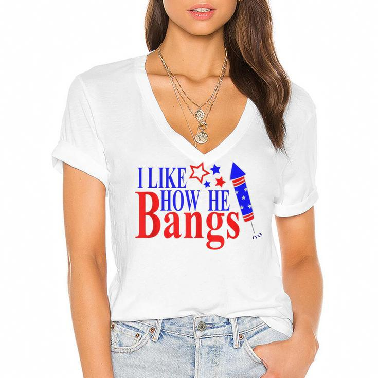 Couples 4Th Of July  For Her I Like How He Bangs  Women's Jersey Short Sleeve Deep V-Neck Tshirt