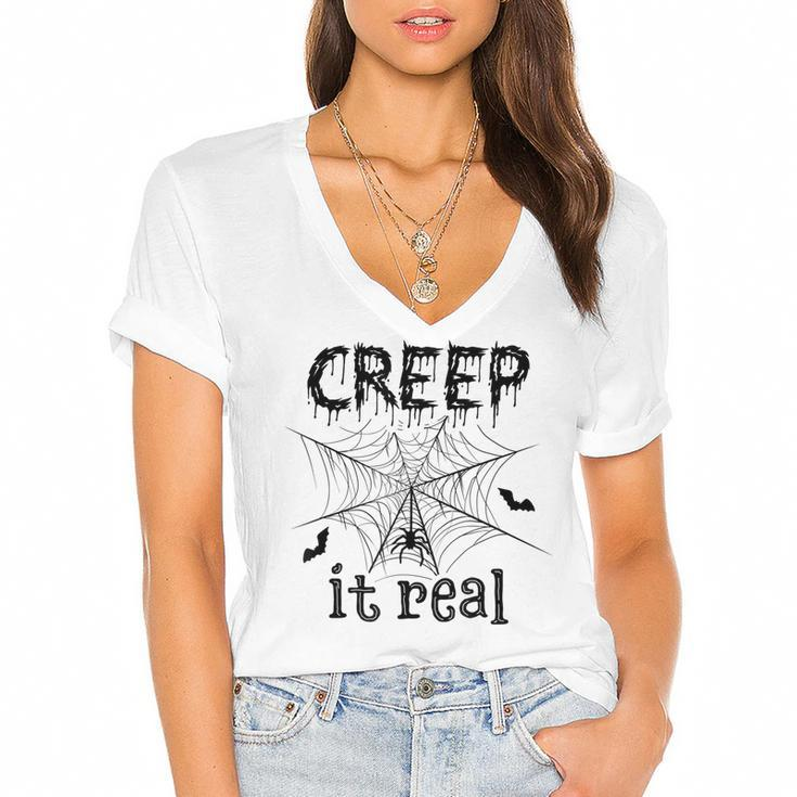 Creep It Real Halloween  Women's Jersey Short Sleeve Deep V-Neck Tshirt