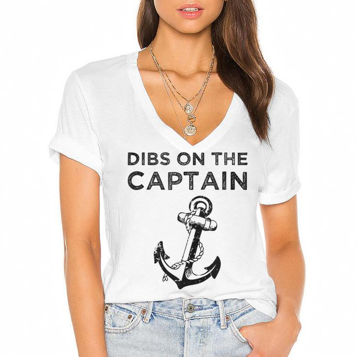 Dibs On The Captain Funny Captain Wife Dibs On The Captain  Women's Jersey Short Sleeve Deep V-Neck Tshirt