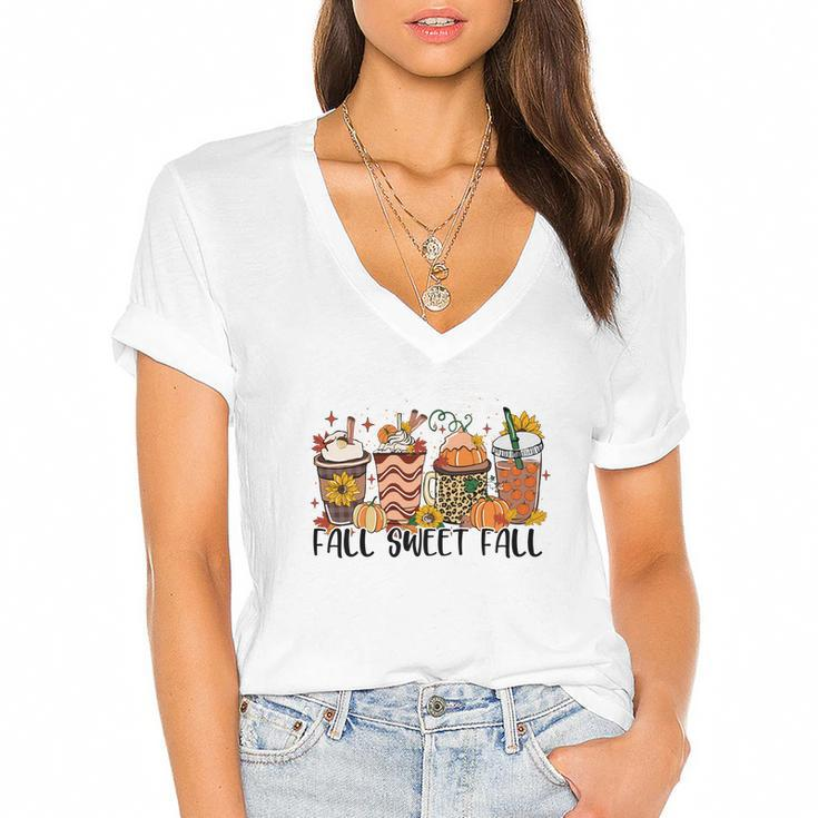 Fall Sweet Fall Thanksgiving Gifts Women's Jersey Short Sleeve Deep V-Neck Tshirt