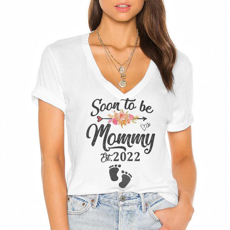 First Time Mom Pregnancy Soon To Be Mommy 2022 Mothers Day  Women's Jersey Short Sleeve Deep V-Neck Tshirt
