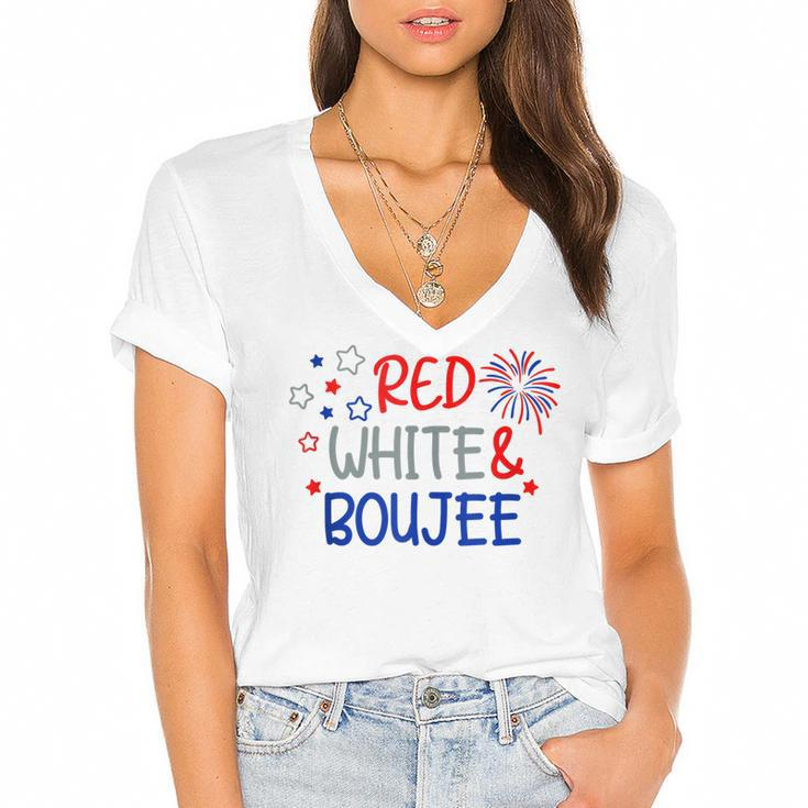 Funny Fourth Of July 4Th Of July Red White And Boujee  Women's Jersey Short Sleeve Deep V-Neck Tshirt