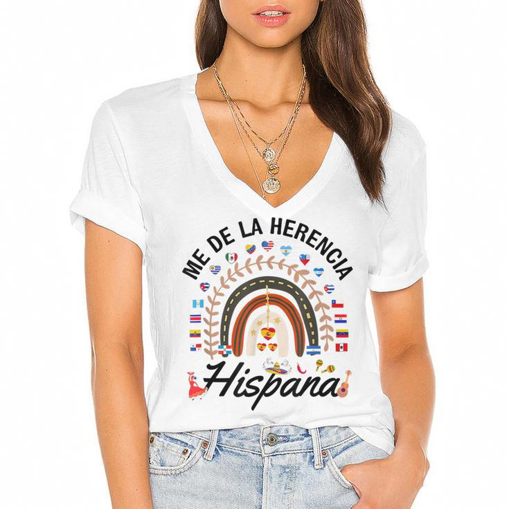 Funny National Hispanic Heritage Month Rainbow All Countries  V2 Women's Jersey Short Sleeve Deep V-Neck Tshirt
