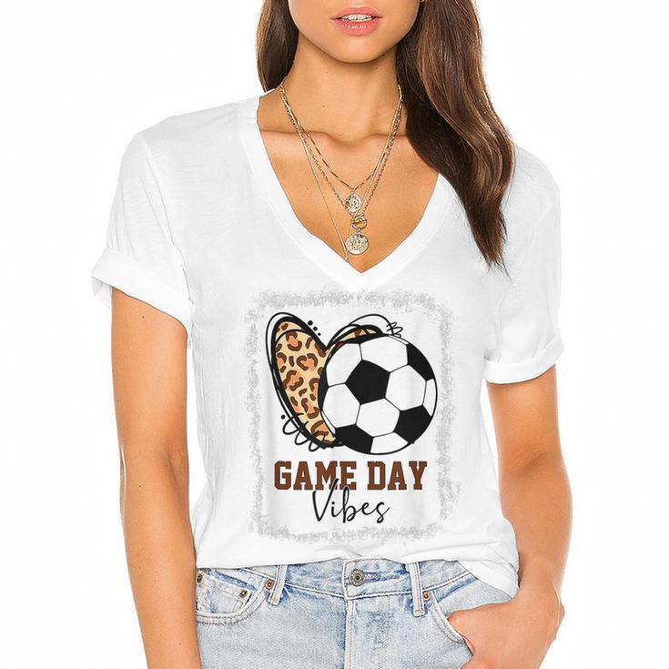 Funny Soccer Game Day Vibes Soccer Mom Game Day Season  Women's Jersey Short Sleeve Deep V-Neck Tshirt