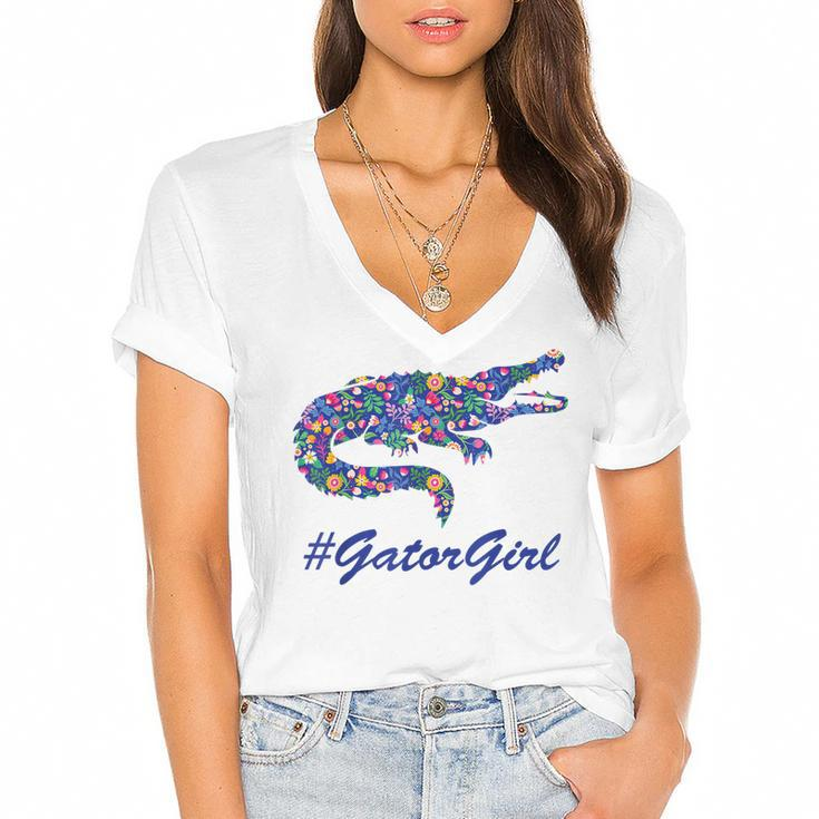 Gator Girl  Alligator Kids Women Crocodile  Women's Jersey Short Sleeve Deep V-Neck Tshirt