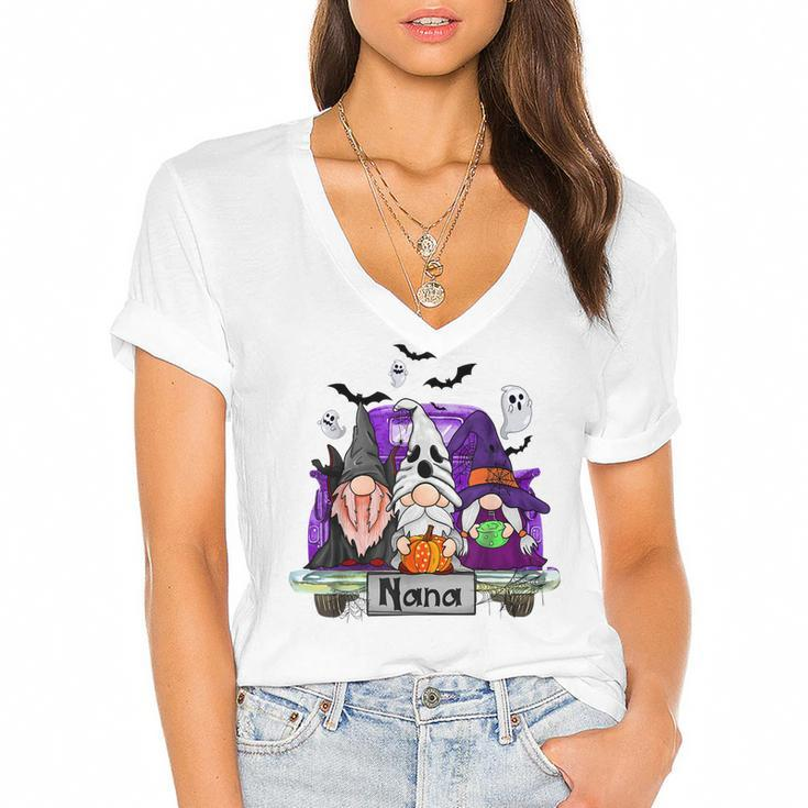 Gnomes Witch Truck Nana Funny Halloween Costume  Women's Jersey Short Sleeve Deep V-Neck Tshirt