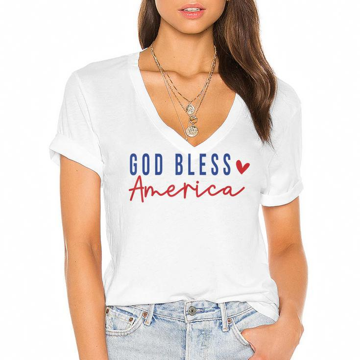 God Bless America Christian Religious American Flag  Women's Jersey Short Sleeve Deep V-Neck Tshirt