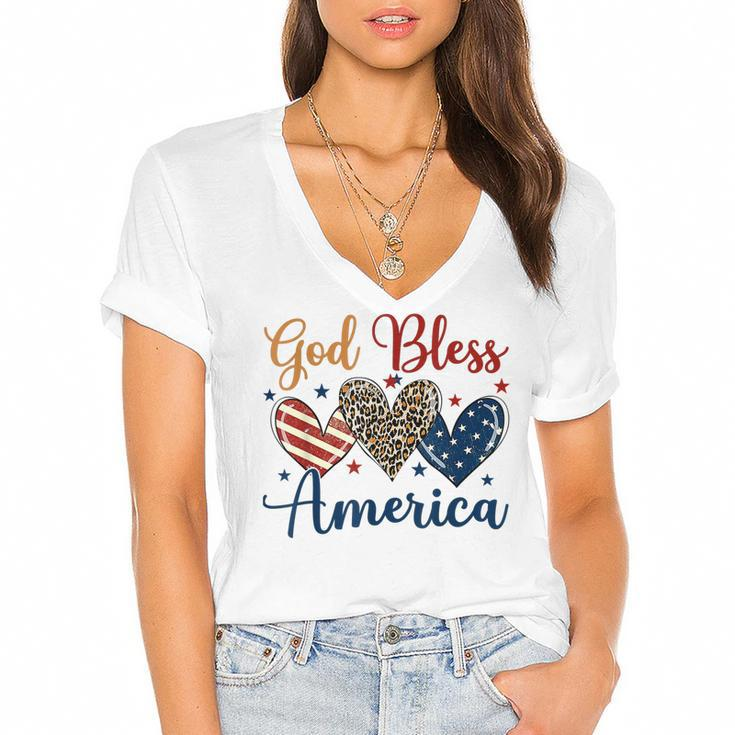 God Bless America Patriotic 4Th Of July American Christians  Women's Jersey Short Sleeve Deep V-Neck Tshirt