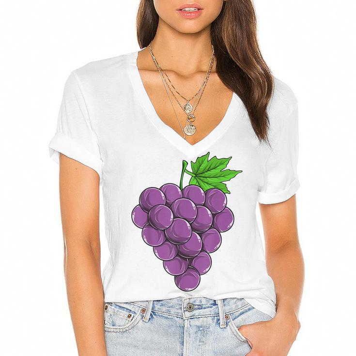 Grape Fruit Easy Lazy Diy Halloween Costume Women Girls Kids  Women's Jersey Short Sleeve Deep V-Neck Tshirt